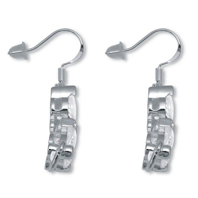 Round Crystal Silvertone Cat Earrings, WHITE, on-hover image number null