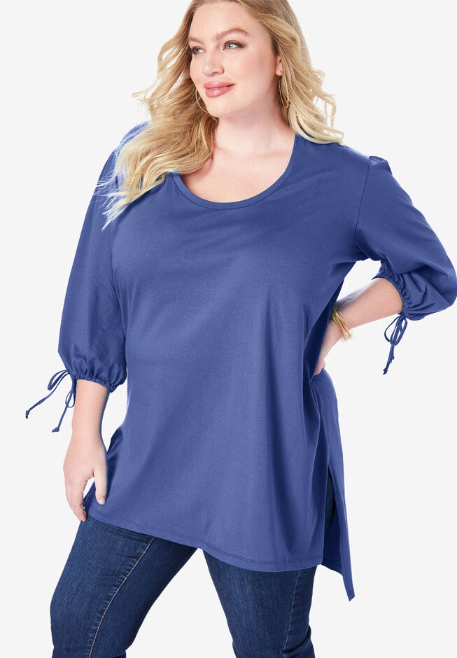 Tie-Sleeve Ultimate Tunic with High-Low Hem, , alternate image number 6