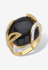 Yellow Gold-Plated Genuine Onyx and Cubic Zirconia Cabochon Ring, ONYX, hi-res image number null