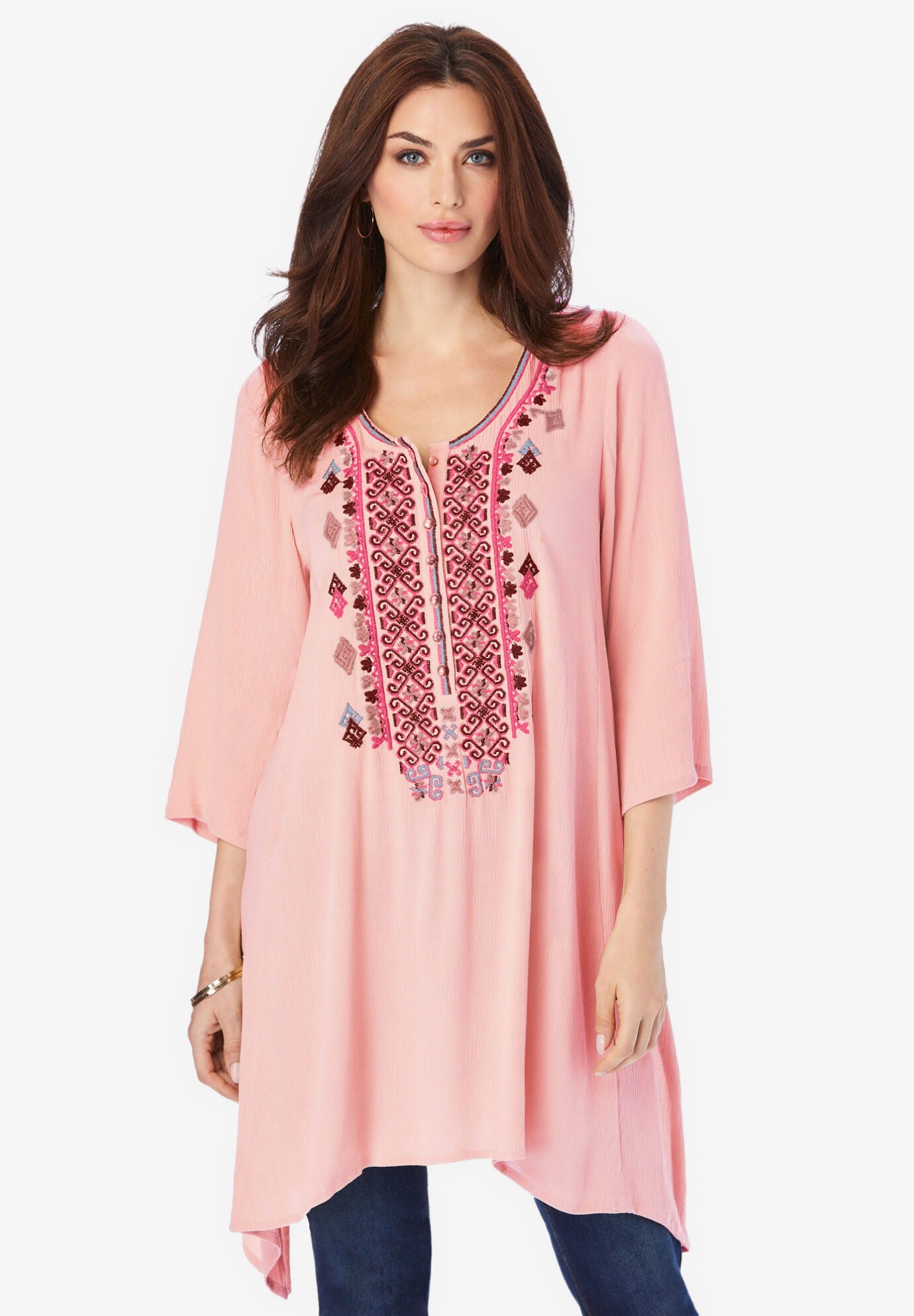 Embroidered Henley Tunic, SOFT BLUSH, hi-res image number 0