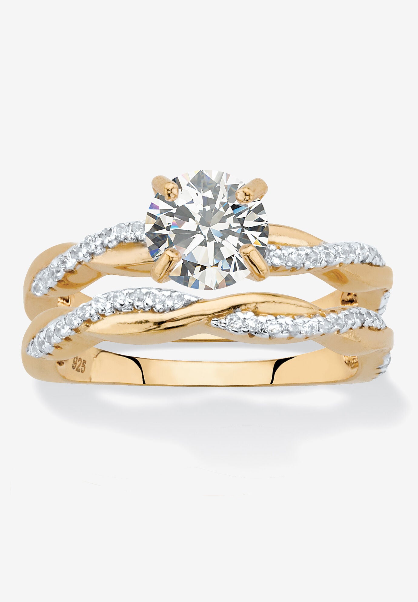 1.79 Cttw. 2-Piece 18K Gold .925 Sterling Silver Cubic Zirconia Wedding Ring Set, GOLD, hi-res image number 0