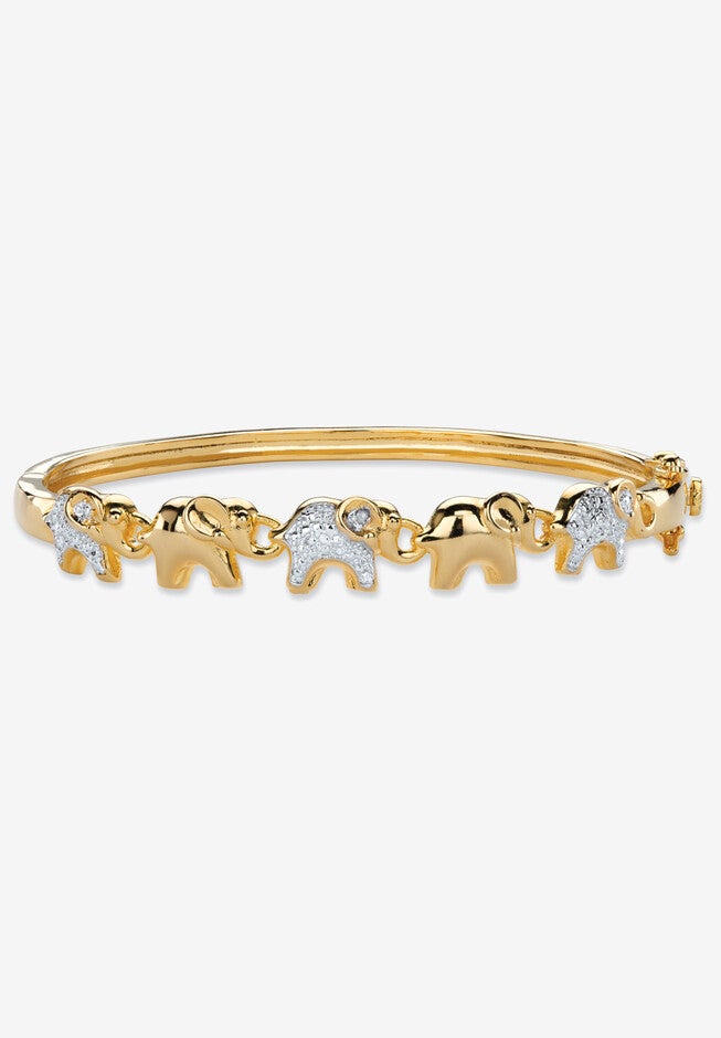 Diamond Accent Gold-Plated Elephant Parade Bangle Bracelet 7 inches, DIAMOND, hi-res image number null