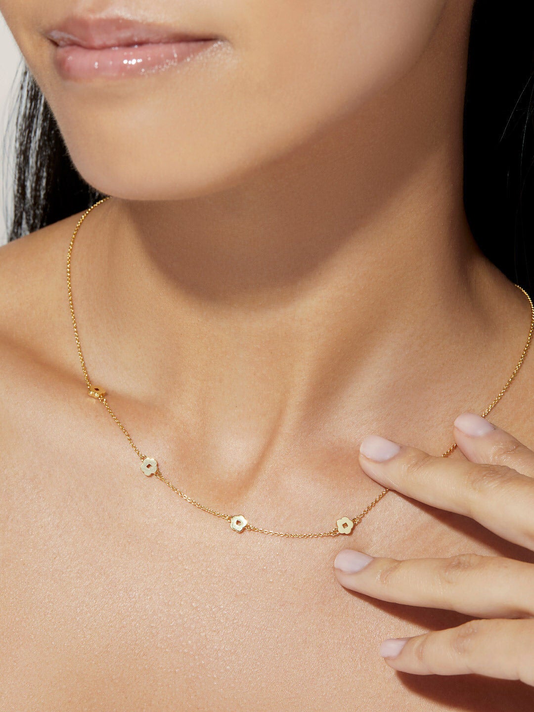Rowena Necklace Flower Station Necklace, GOLD, alternate image number 2