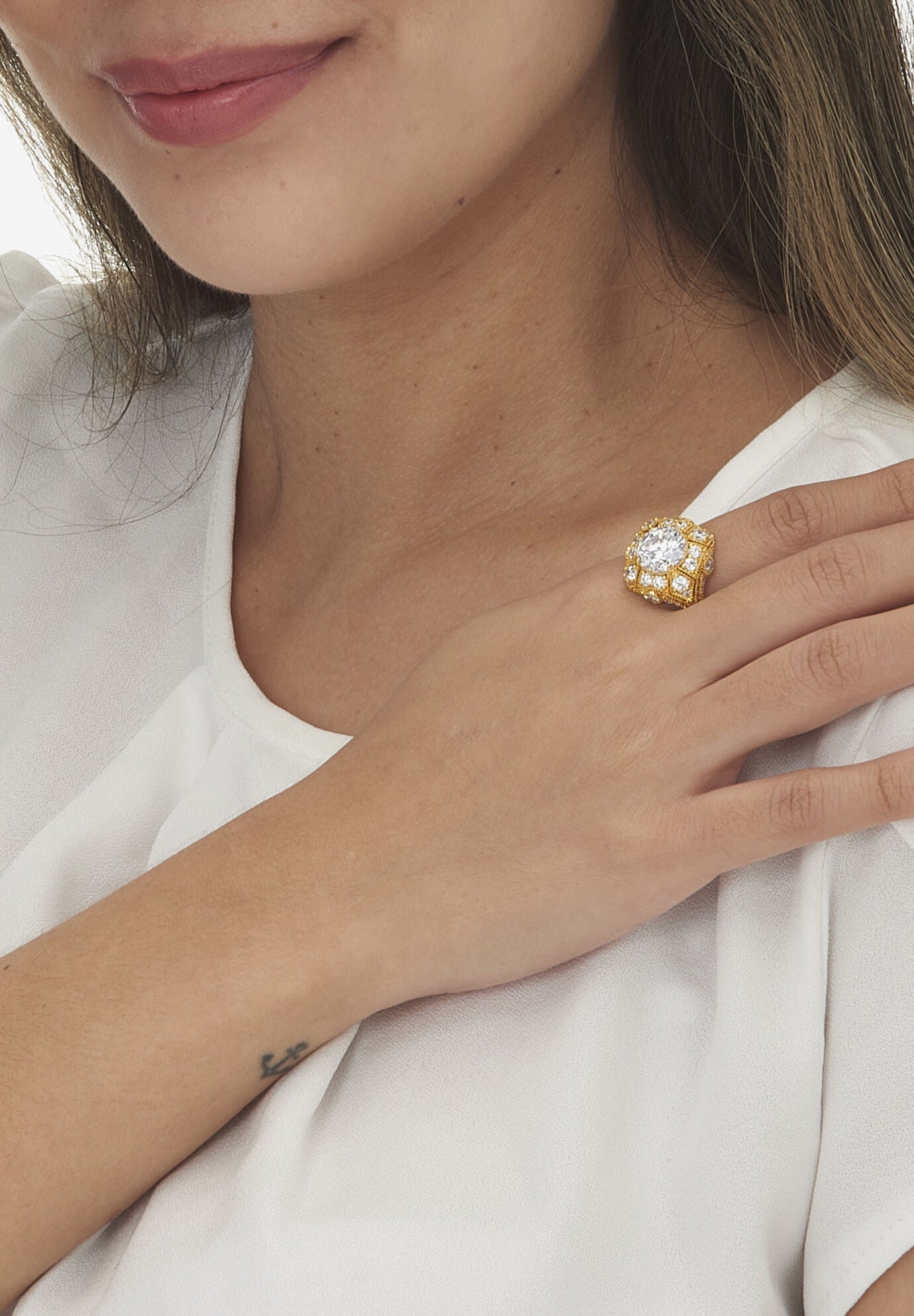 5.50 Tcw Round Cubic Zirconia Yellow Gold-Plated Cluster Ring, , alternate image number 2