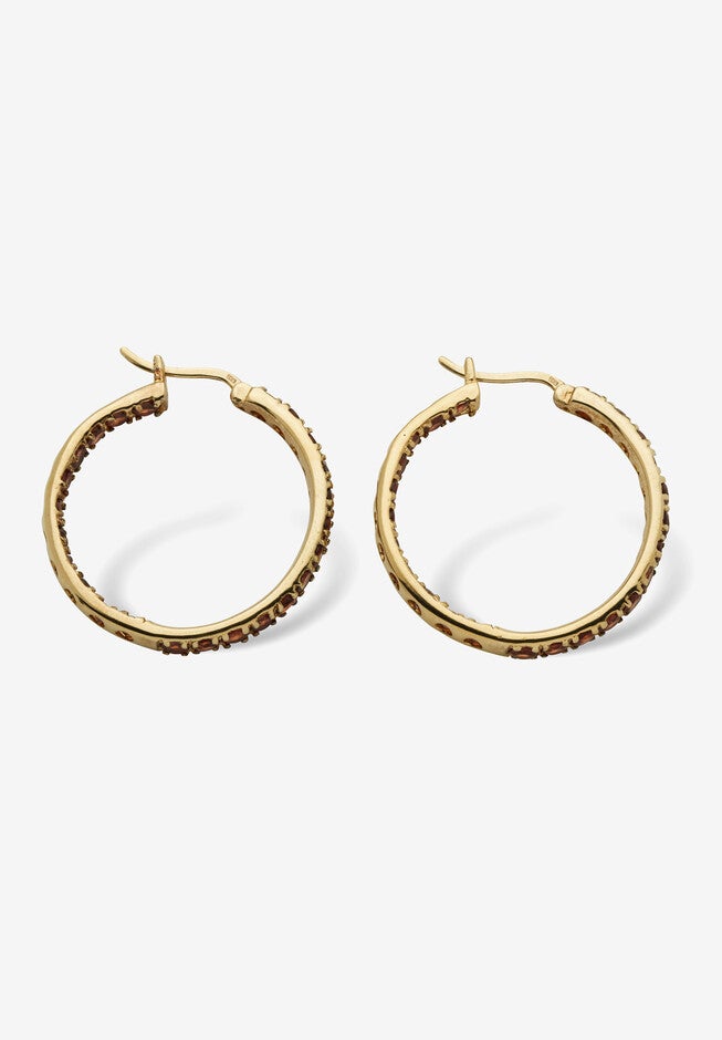 Gold Over Sterling Silver Hoop Earrings (30Mm) Garnet (6 1/4 Cttw) Jewelry, , on-hover image number null