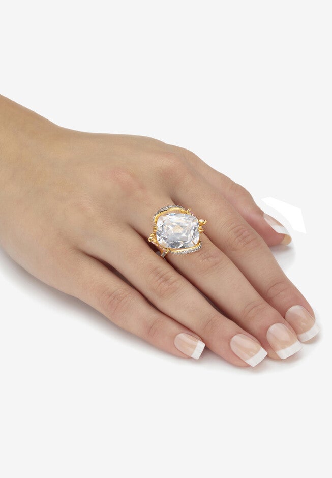 Yellow Gold Plated Cushion Cut White and Pink Cubic Zirconia Flower Ring, , alternate image number null
