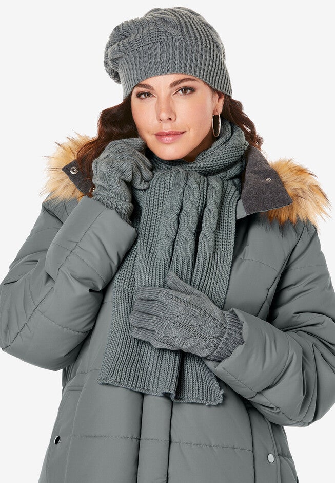 Cable Knit Scarf, GUNMETAL, hi-res image number null
