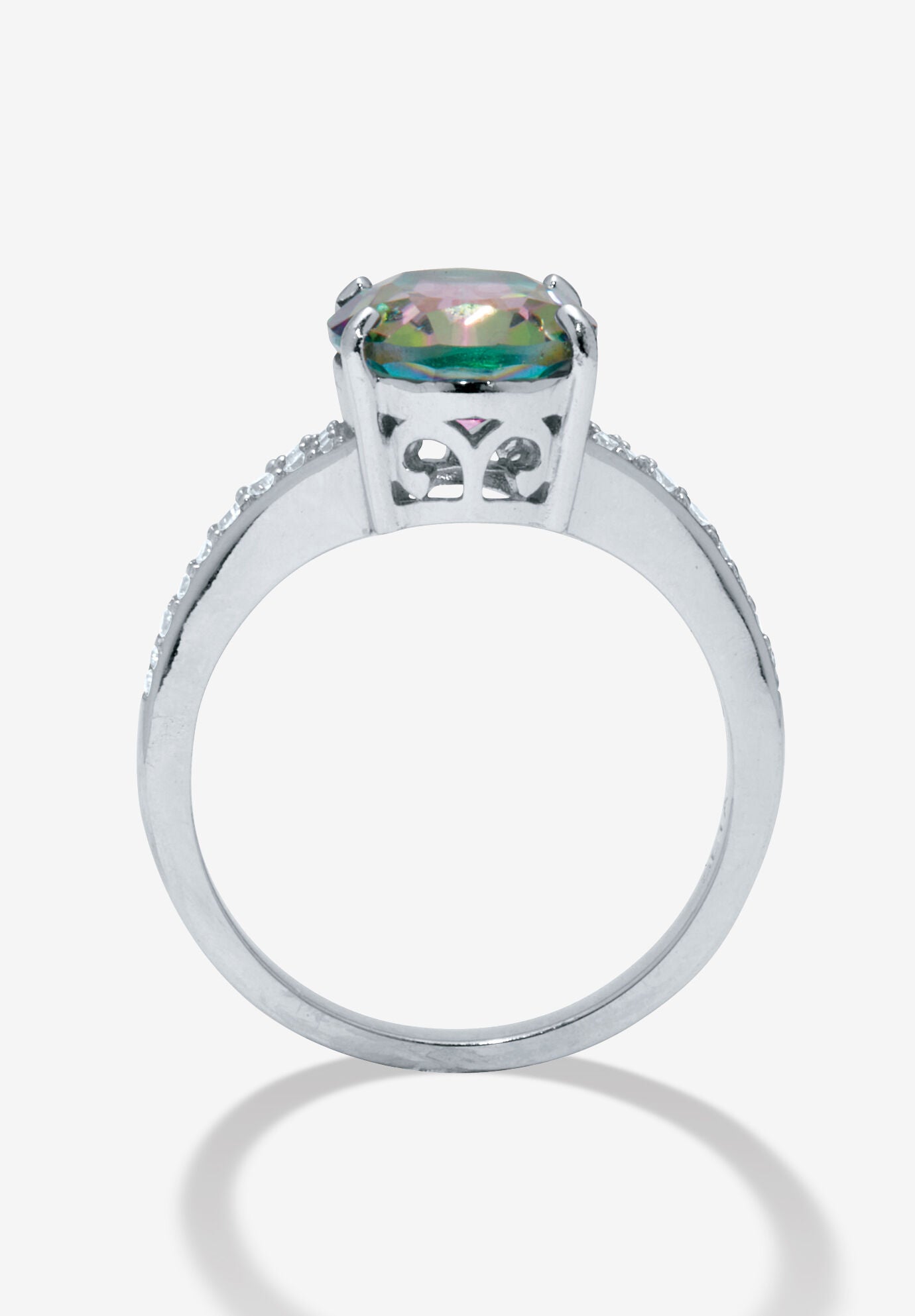 4.70 Tcw Oval Cut Genuine Mystic Fire Topaz And Cz Sterling Silver Ring, , alternate image number 3
