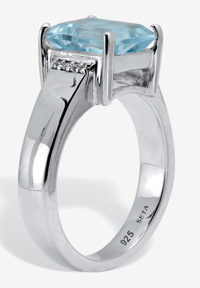 3.4 Tcw Emerald Cut Genuine Blue Topaz Sterling Silver 3-Stone Ring, , on-hover image number null