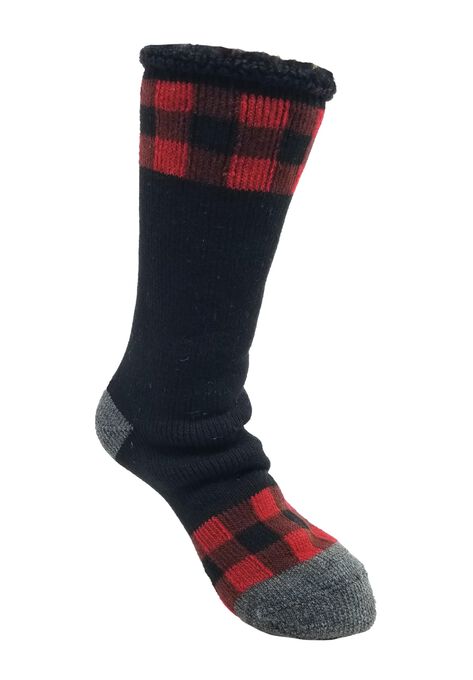 Buffalo Check Thermal Socks, BLACK, hi-res image number null