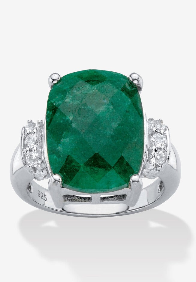Sterling Silver Genuine Emerald Cut Emerald And Tanzanite Cocktail Ring, WHITE, hi-res image number null