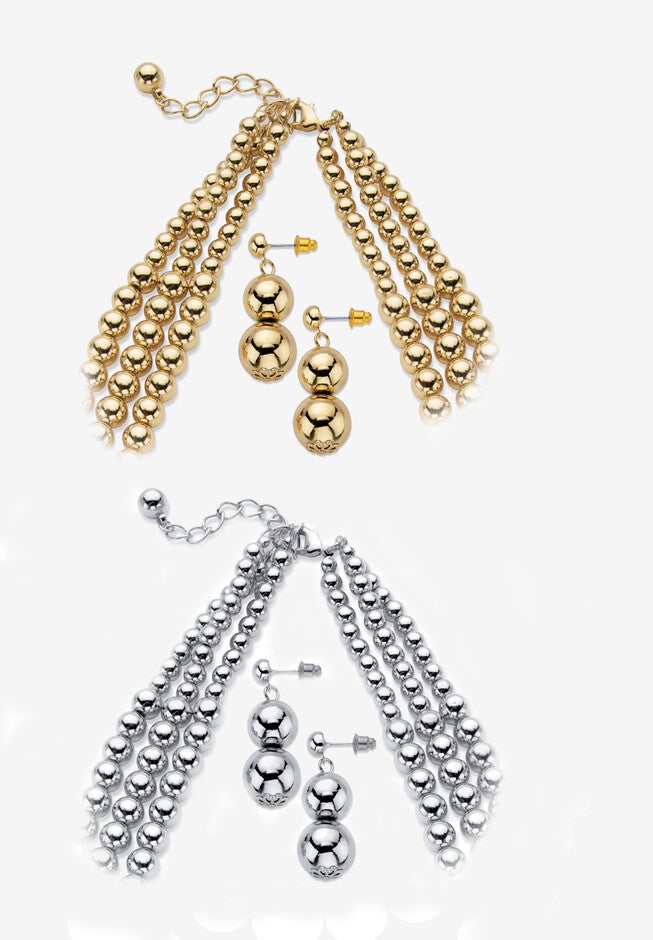 Set Of 2 Silvertone And Goldtone Necklace Sets, 16.5 Inch Plus 3 Inch Extension, , on-hover image number 1