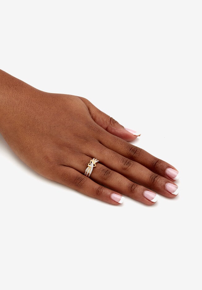 Gold Over Silver Diamond Heart Promise Ring (1/10 Cttw), , alternate image number null