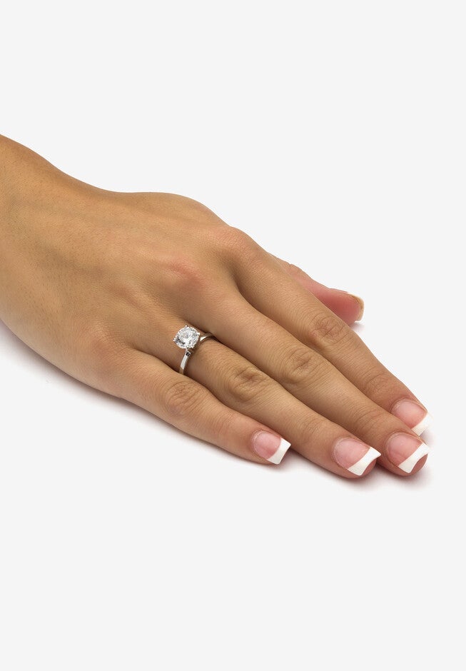 2 Tcw Round Cubic Zirconia Solitaire Ring In .925 Sterling Silver, , alternate image number 2