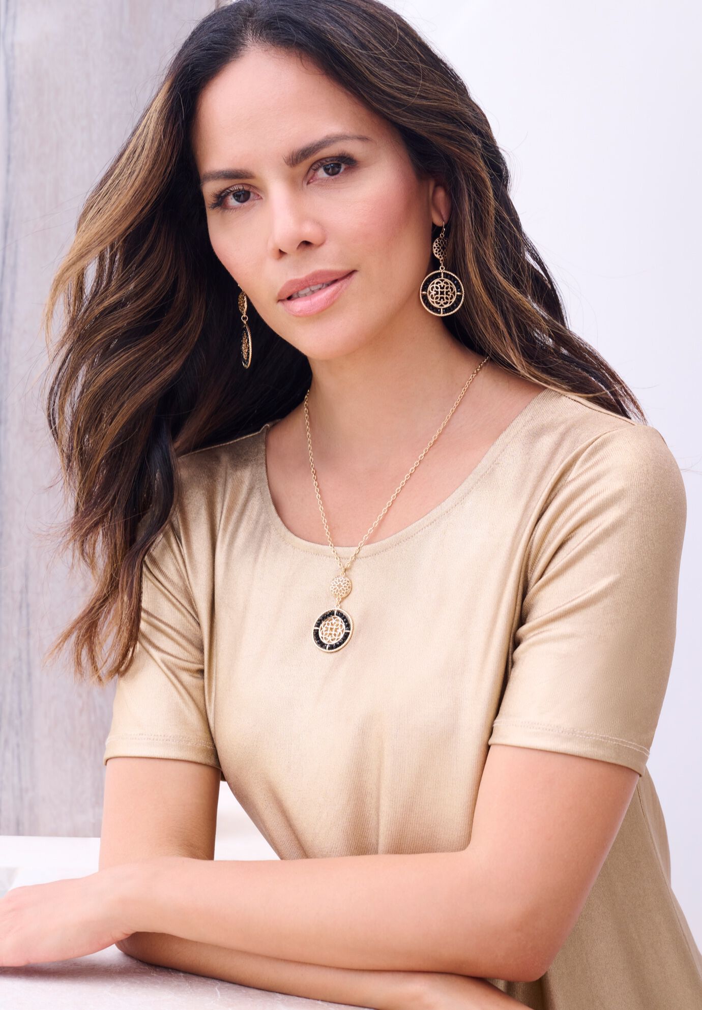 Earring and Necklace Set, GOLD, alternate image number 2