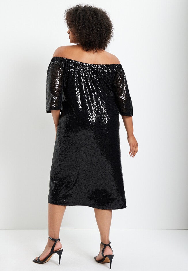 Off-The-Shoulder Sequin Dress, , on-hover image number 1