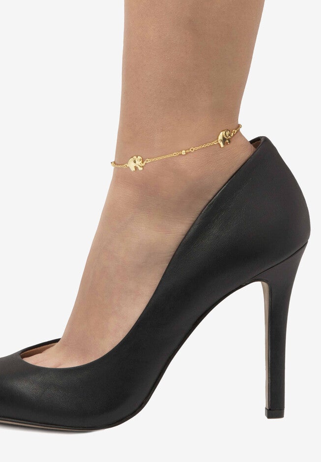 Beaded Elephant 18K Gold-Plated Sterling Silver Station Ankle Bracelet 10 inches, , alternate image number 2