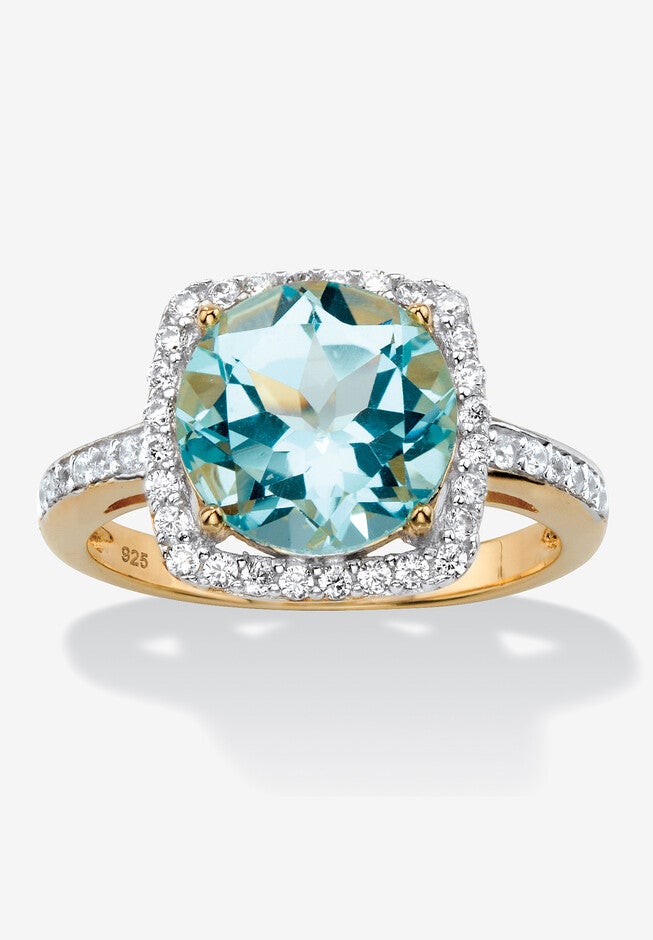 14K Yellow Gold Over Silver Genuine Blue Topaz And Round Cz Ring, GOLD, hi-res image number null