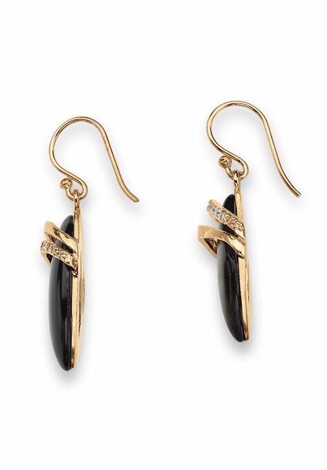 Gold-Plated Onyx & Cubic Zirconia Drop Earrings, , on-hover image number null