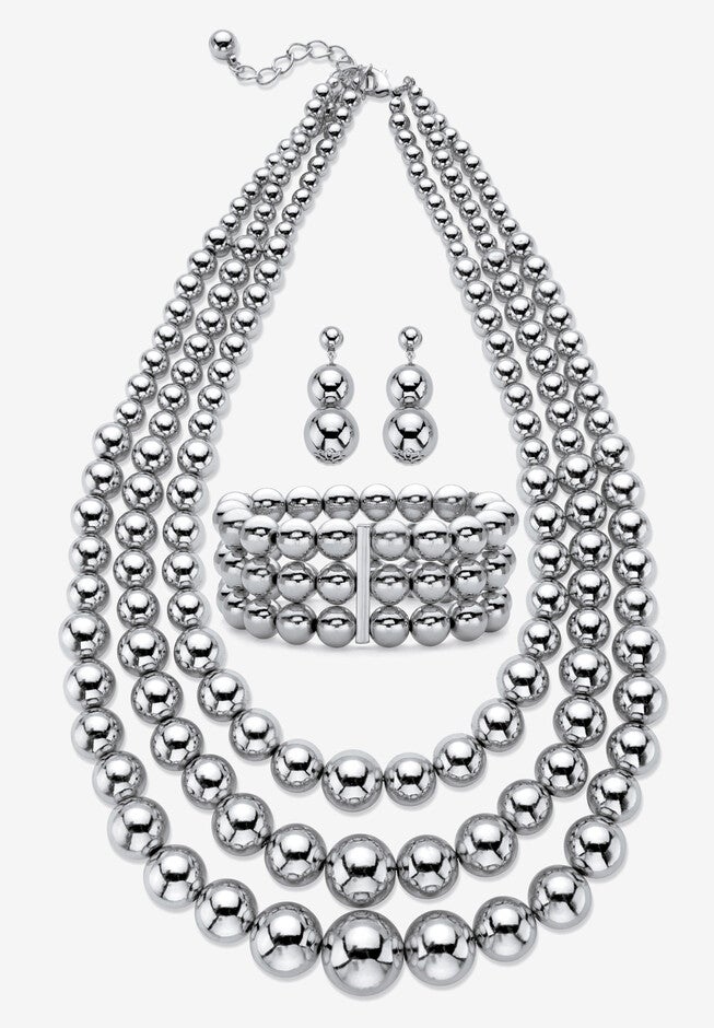 Silver Tone Necklace Set, WHITE, hi-res image number 0