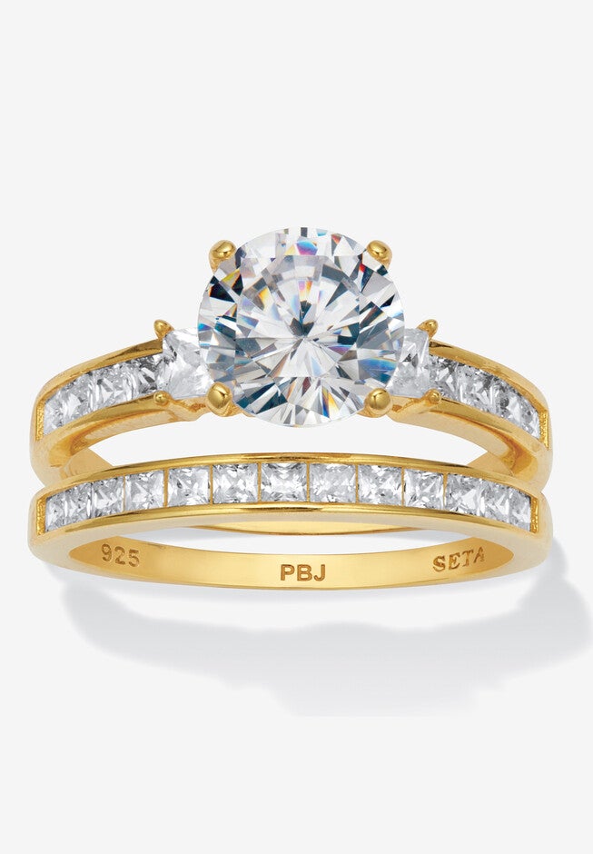 3.34 Tcw Round Cubic Zirconia 14K Gold-Plated Sterling Silver Bridal Ring Set, GOLD, hi-res image number null