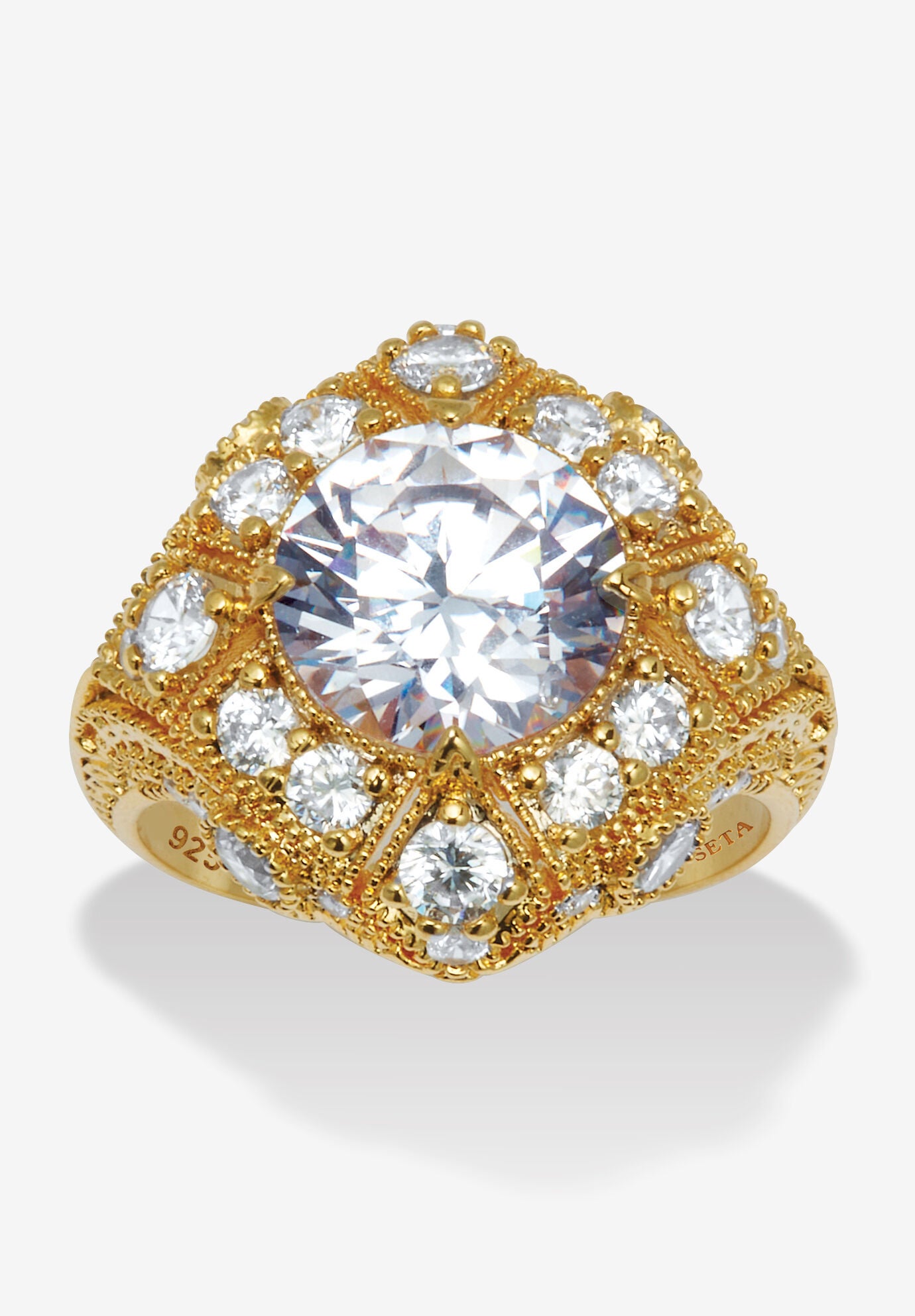 5.50 Tcw Round Cubic Zirconia Yellow Gold-Plated Cluster Ring, WHITE, hi-res image number 0