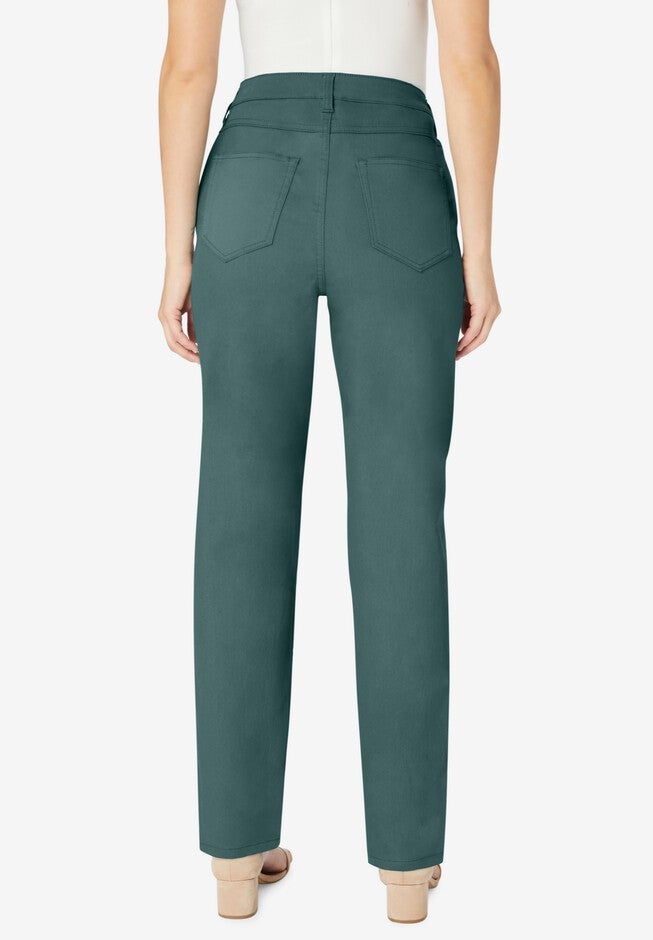 Invisible Stretch® Contour Paisley-Embroidered Straight-Leg Jean., , on-hover image number null