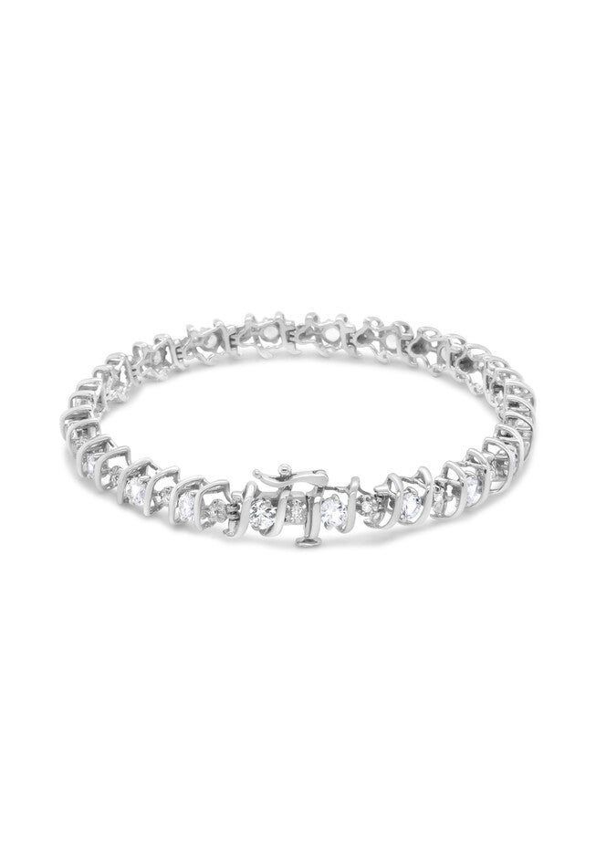 Sterling Silver Gemstone & Round Diamond Tennis Bracelet White Sapphire April Birthstone, , alternate image number null