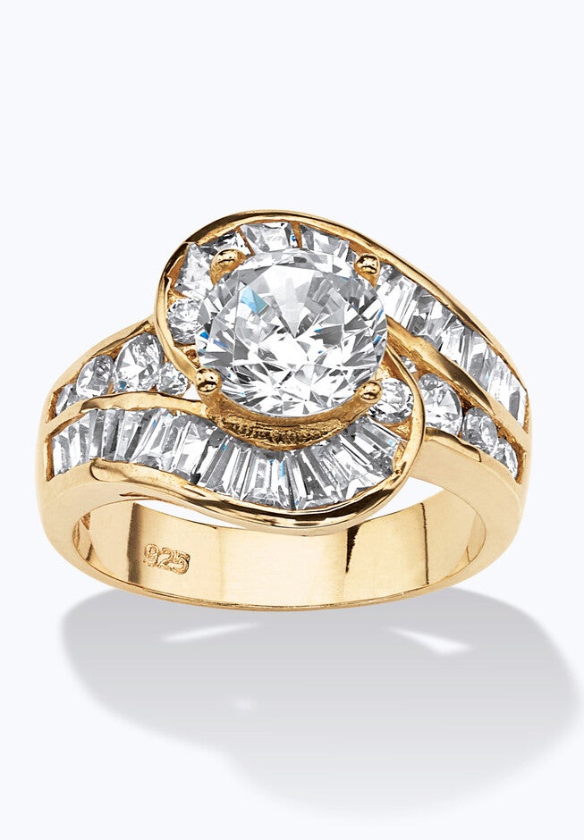 4.79 Tcw Round Cubic Zirconia Bypass Ring In 14K Gold-Plated Sterling Silver, GOLD, hi-res image number null