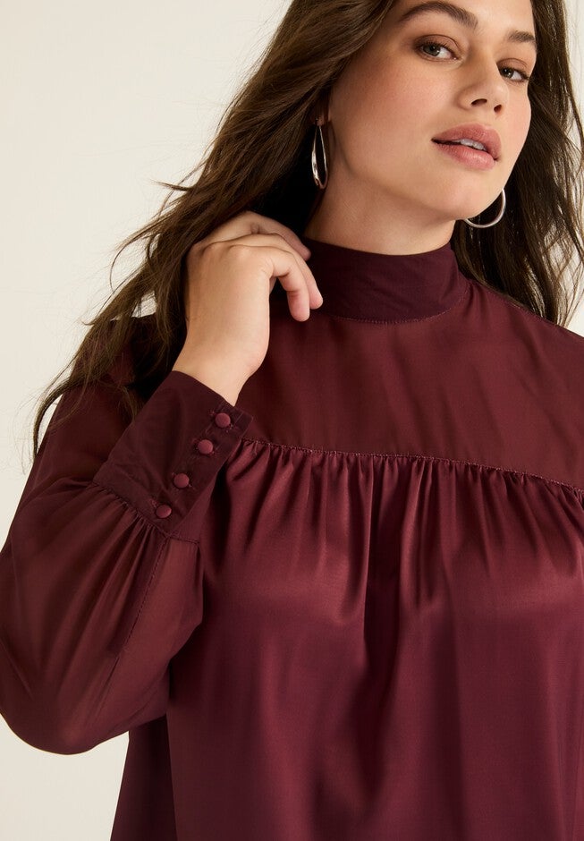 Satin Mockneck Blouse, , alternate image number null