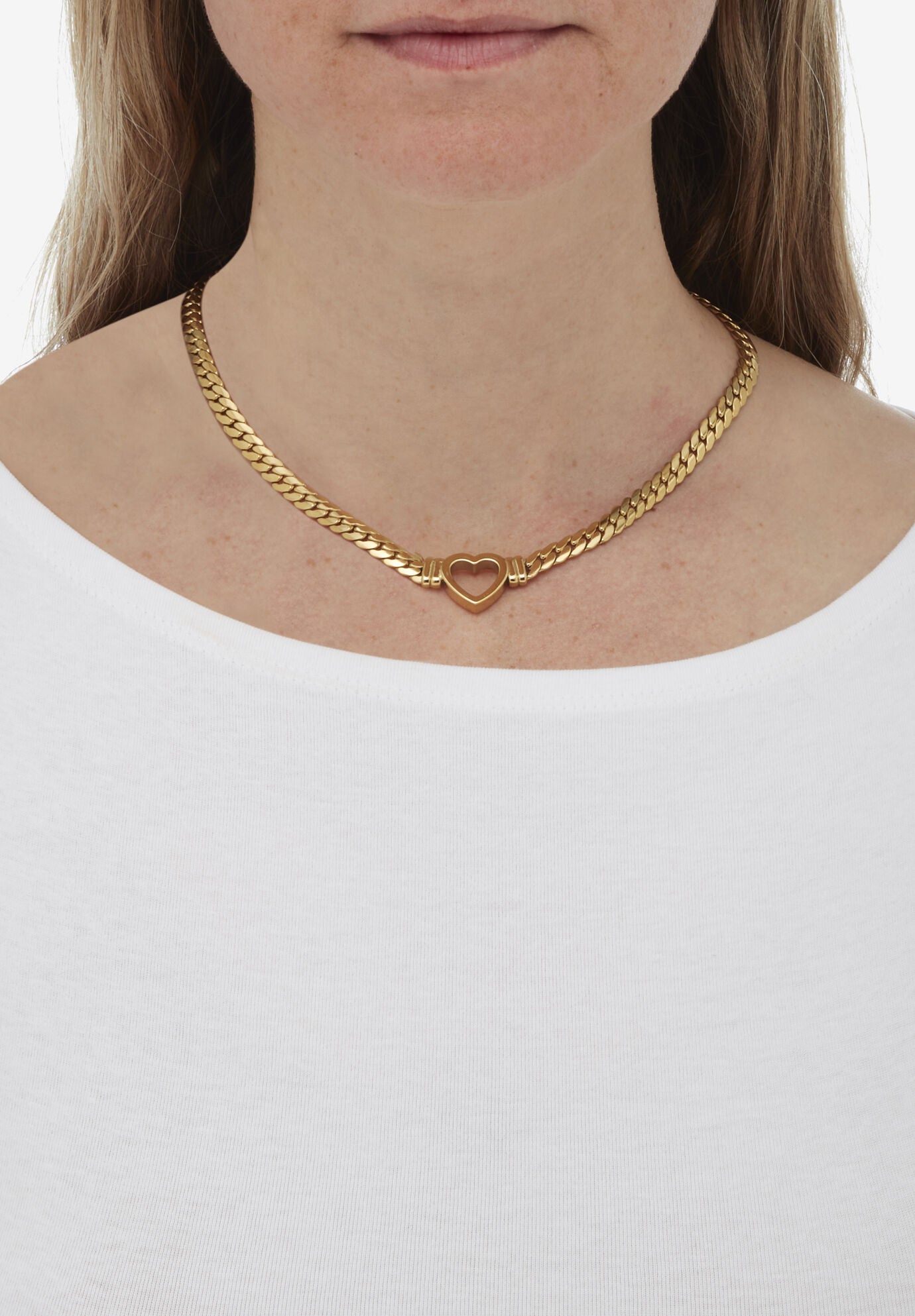 Yellow Gold Ion-Plated Stainless Steel Heart Bracelet And Necklace 16 Inch, , alternate image number 2