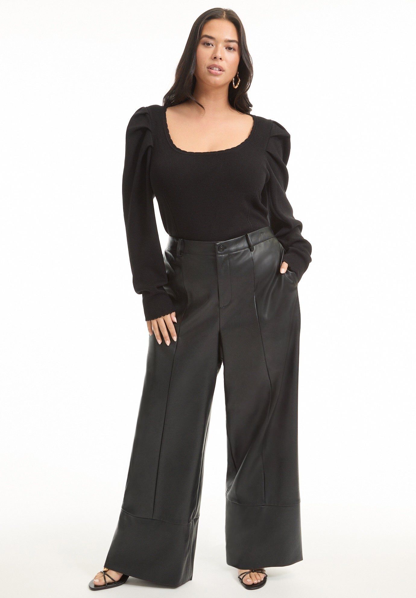Cuffed Faux Leather Pants