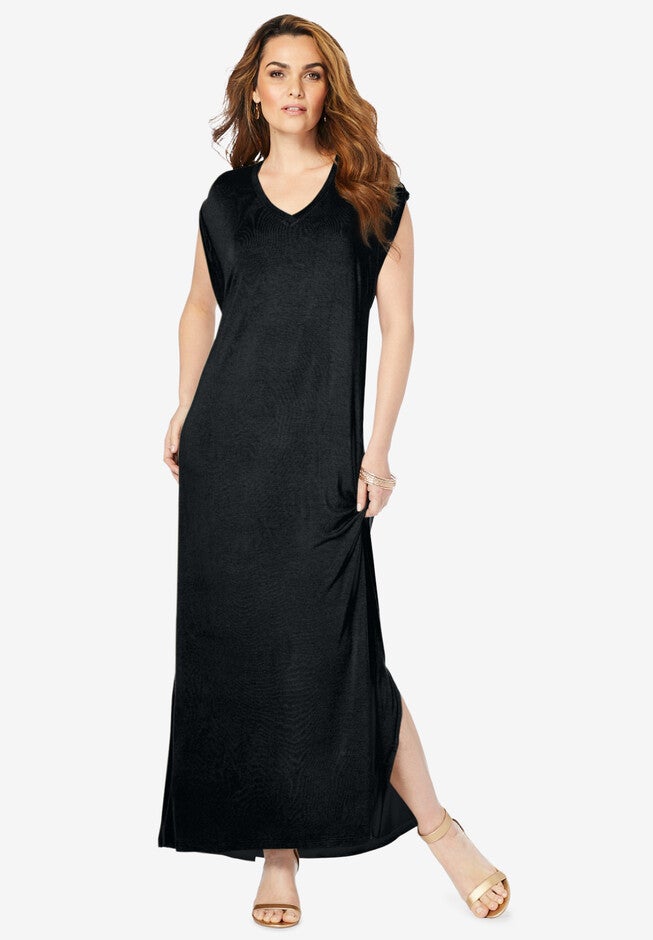 Side-Slit T-Shirt Dress, BLACK, hi-res image number null