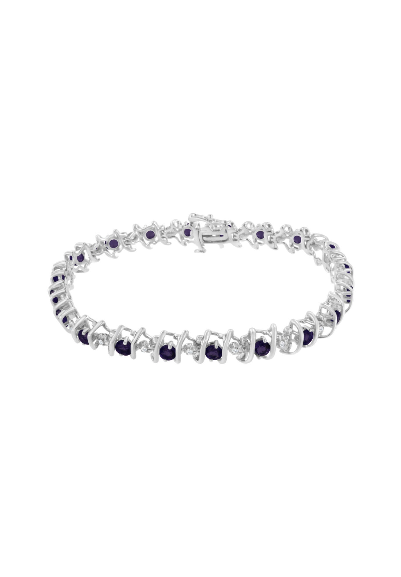 Sterling Silver Gemstone & Round Diamond Tennis Bracelet Purple Amethyst February Birthstone, , on-hover image number 1
