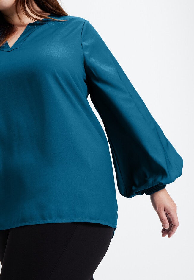 Split-Neck Blouson-Sleeve Top, , alternate image number null