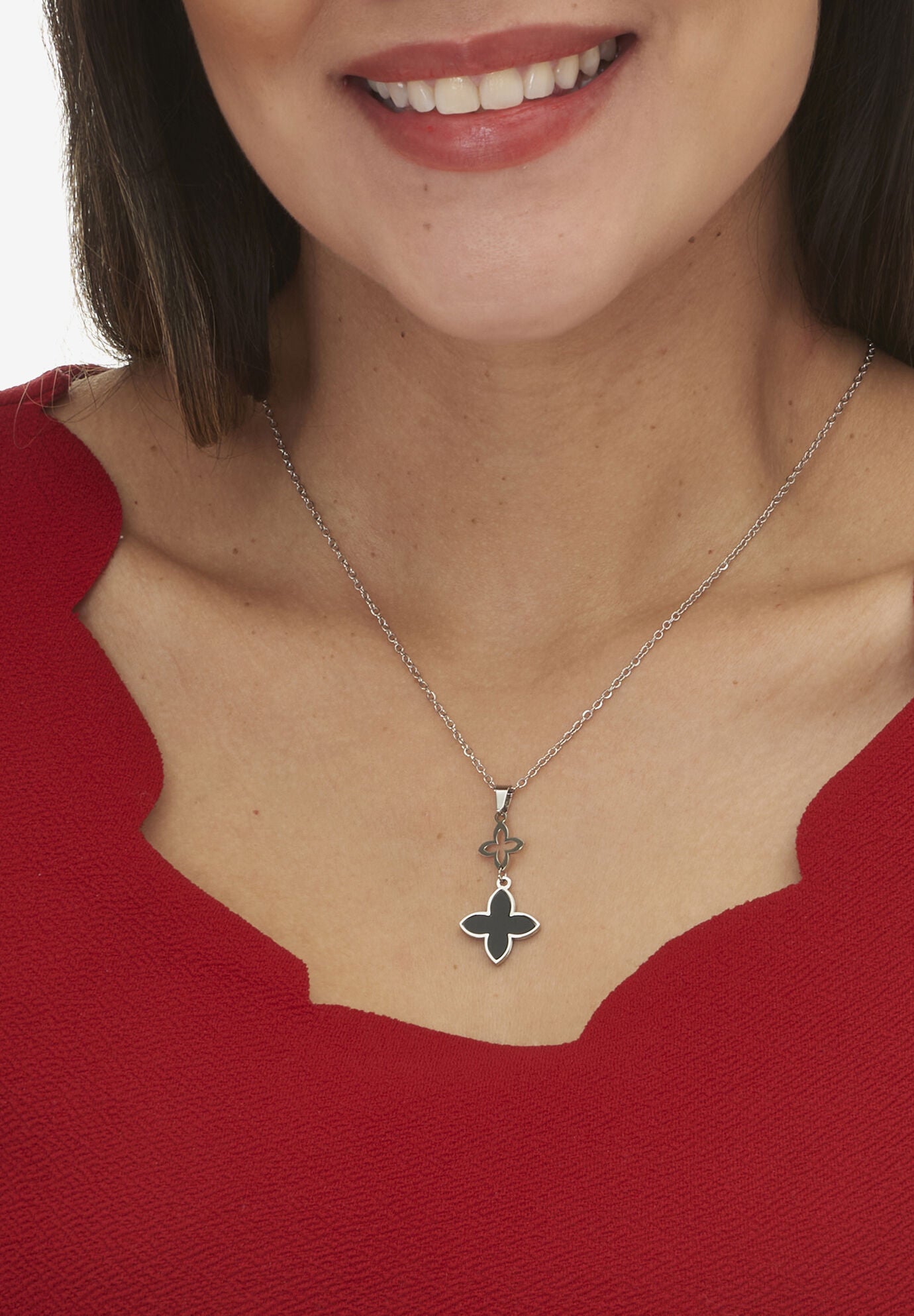 Genuine Black Mother Of Pearl Stainless Steel Clover Jewelry Set Jewelry, , alternate image number 2