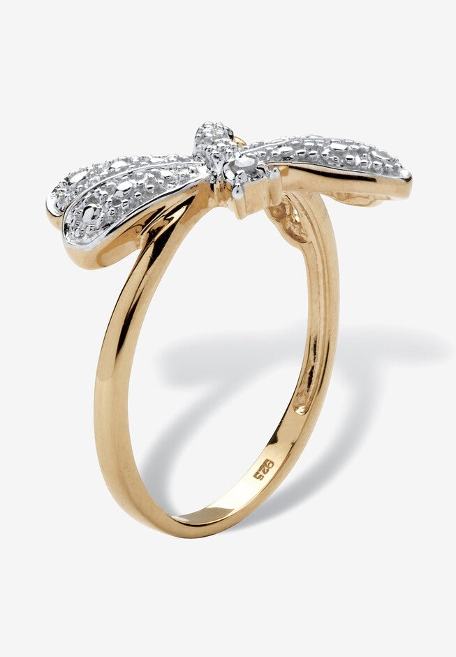 Diamond Accent 18K Gold-Plated Sterling Silver Dragonfly Ring, , on-hover image number null
