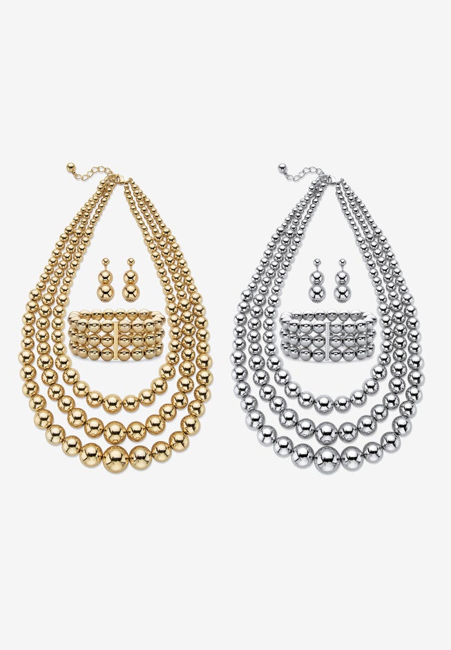 Set Of 2 Silvertone And Goldtone Necklace Sets, 16.5 Inch Plus 3 Inch Extension, GOLD SILVER, hi-res image number 0