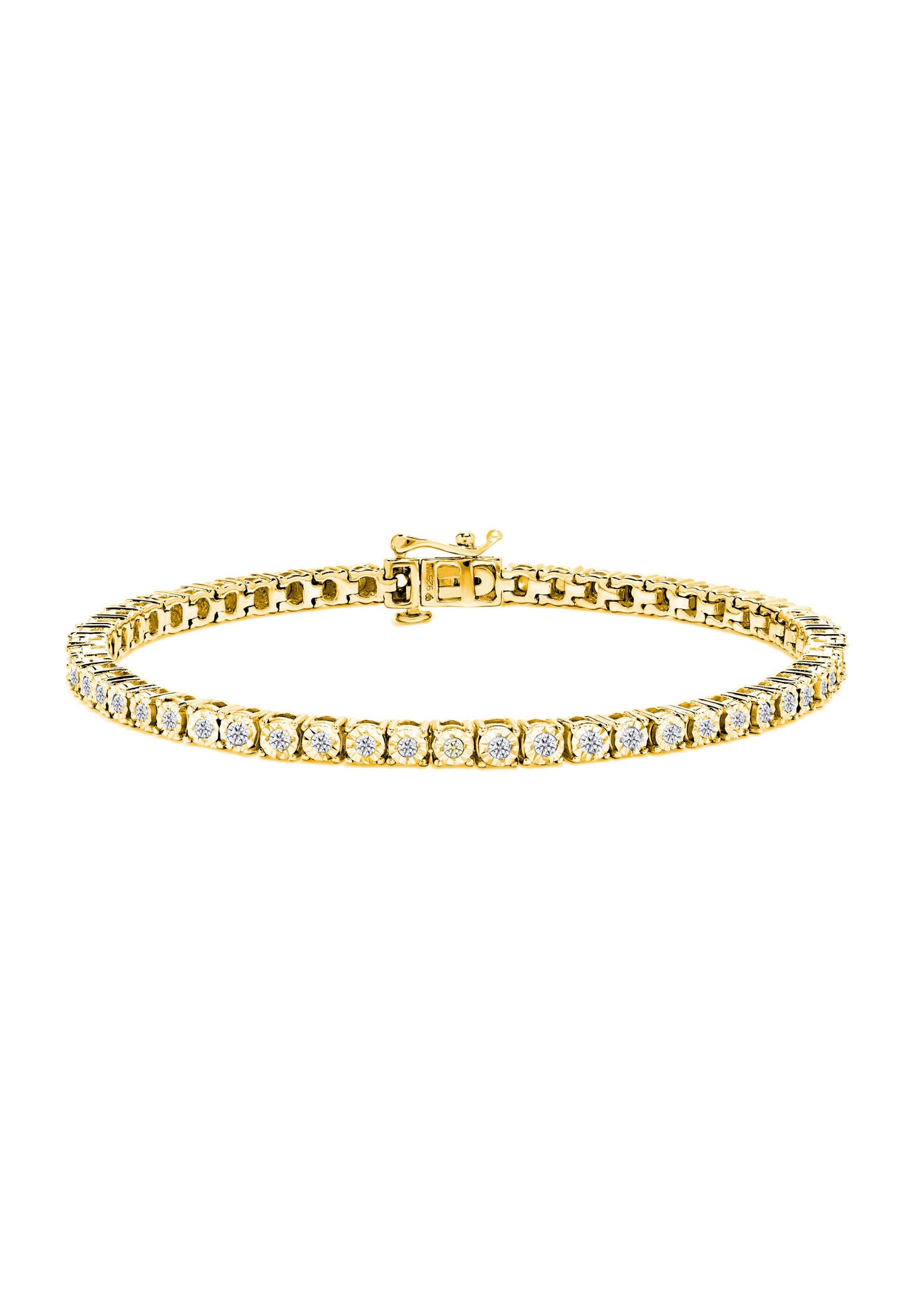 Yellow Gold Plated Sterling Silver Miracleset Diamond Round Faceted Bezel Tennis Bracelet 7 inches, YELLOW GOLD, hi-res image number 0