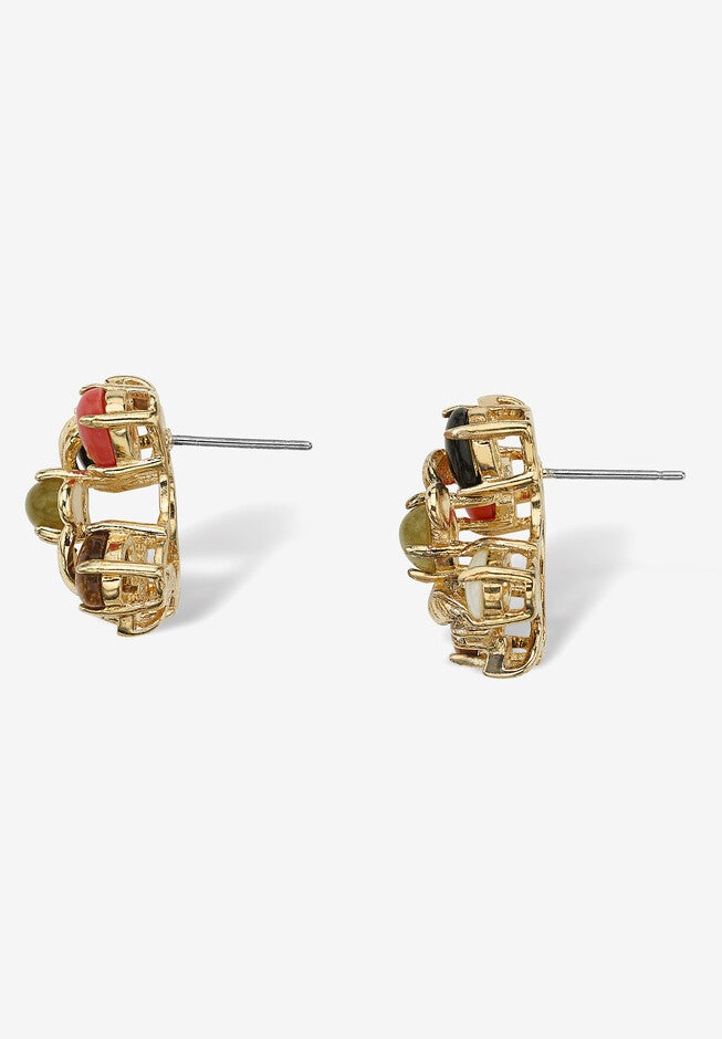 Gold-Plated Button Earrings , Multi Genuine Gemstone (1/2 Cttw) Jewelry, , on-hover image number null