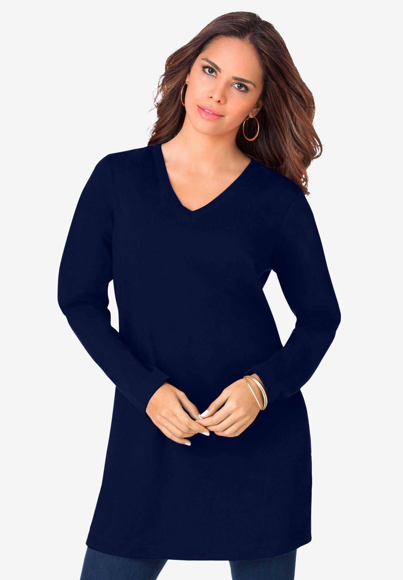 Plus Size Cotton Ultimate Long Sleeve V-Neck Tunic
