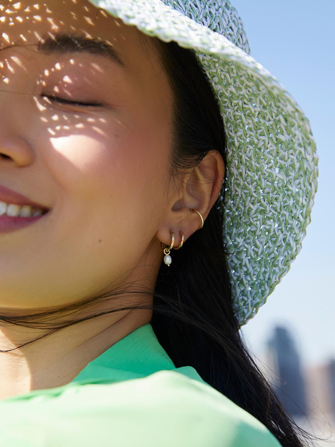 Pearl Huggie Hoops - Frida, GOLD, alternate image number 4