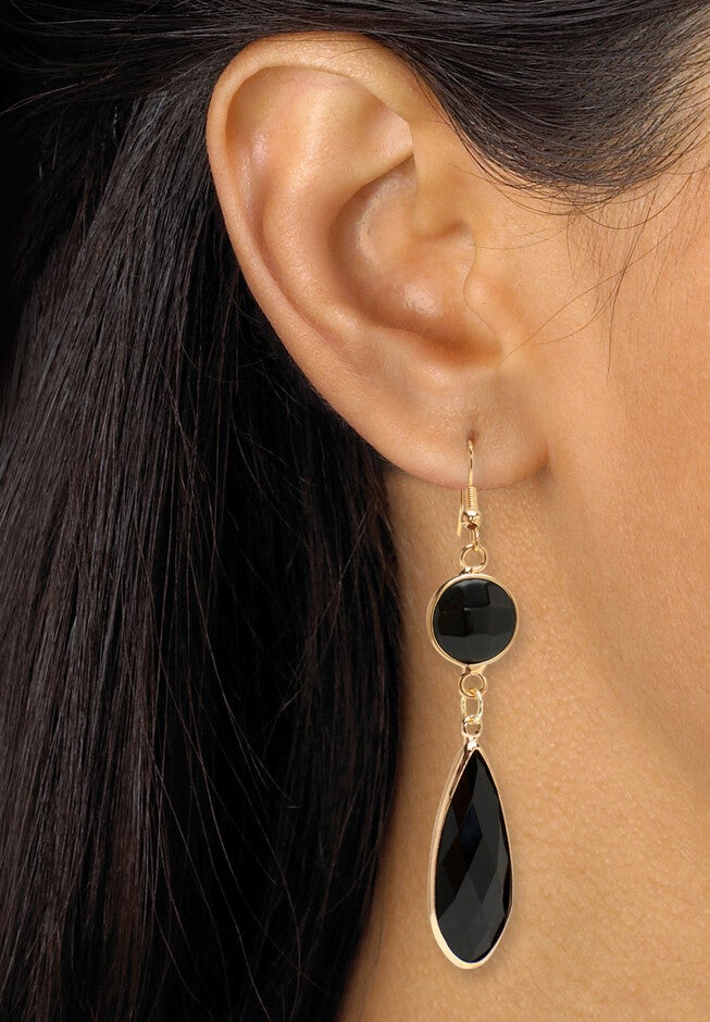 Black Crystal Goldtone Drop Necklace And Crystal Earrings, 2-Piece Set, , alternate image number null