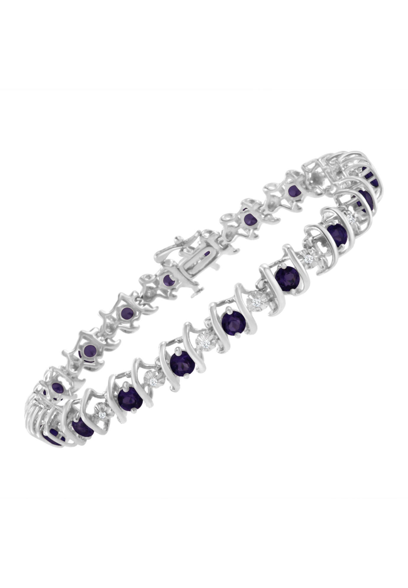 Sterling Silver Gemstone & Round Diamond Tennis Bracelet Purple Amethyst February Birthstone, , alternate image number 2