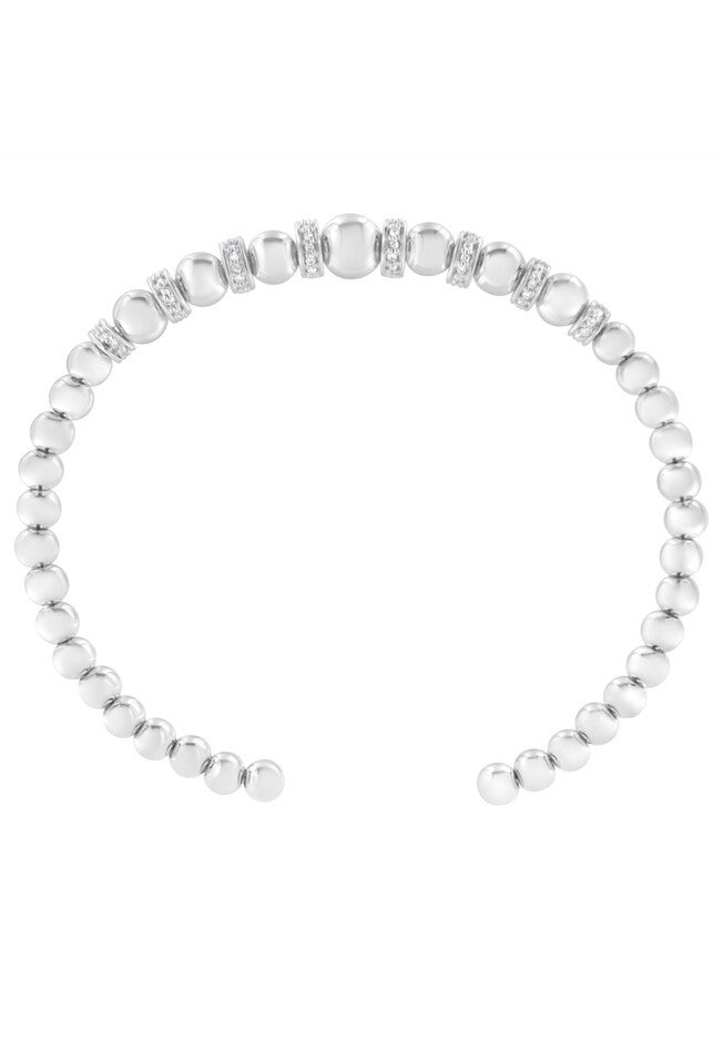 Sterling Silver 1/4 Cttw Diamond Rondelle Graduated Ball Bead Cuff Bangle Bracelet, , alternate image number null
