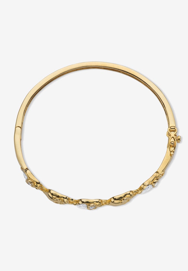 Diamond Accent Gold-Plated Elephant Parade Bangle Bracelet 7 inches, , on-hover image number null