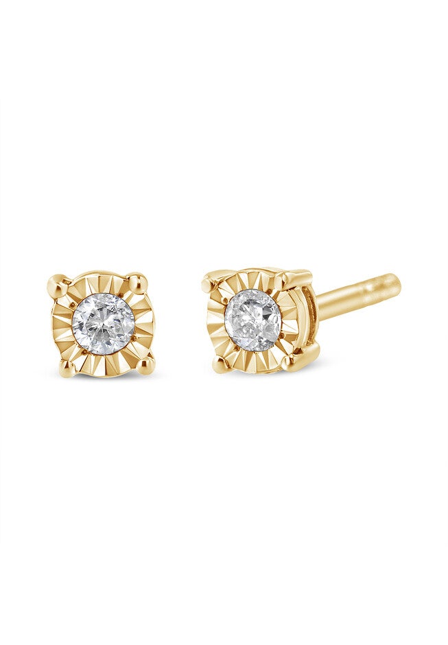 Yellow Gold Plated Sterling Silver Round Brilliantcut Diamond Miracleset Stud Earrings, , on-hover image number 1