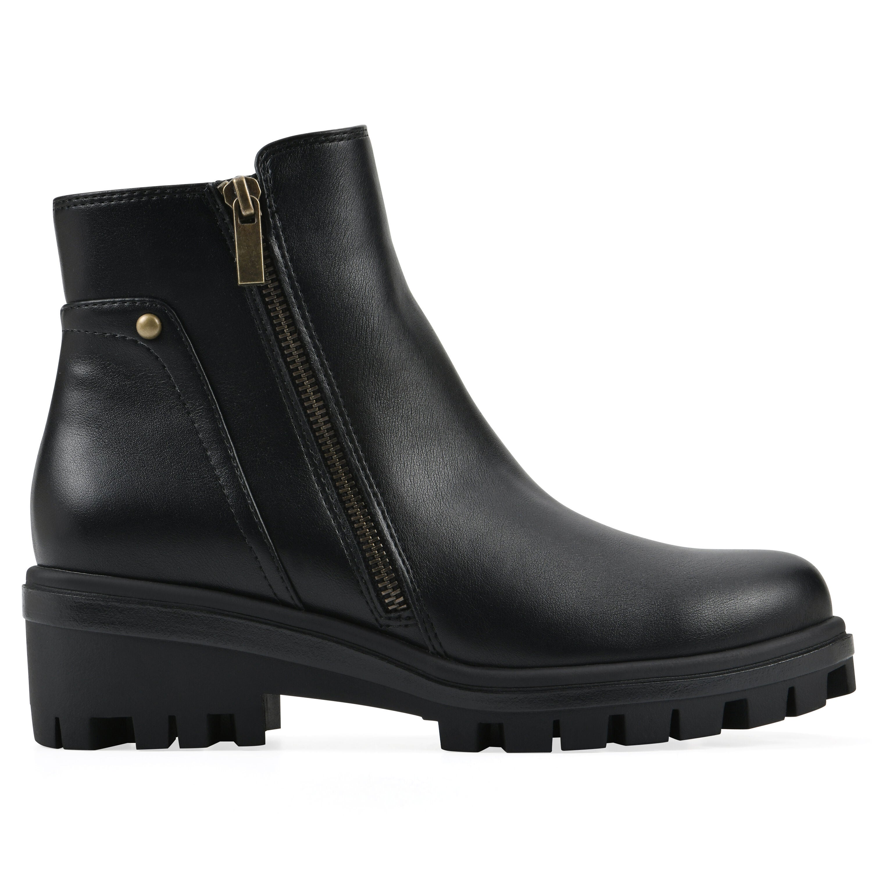 Tahj Lug Sole Bootie, BLACK FAUX LEATHER, alternate image number 2