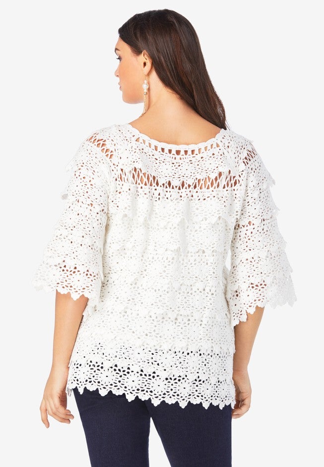 Tiered Crochet Sweater, , on-hover image number null