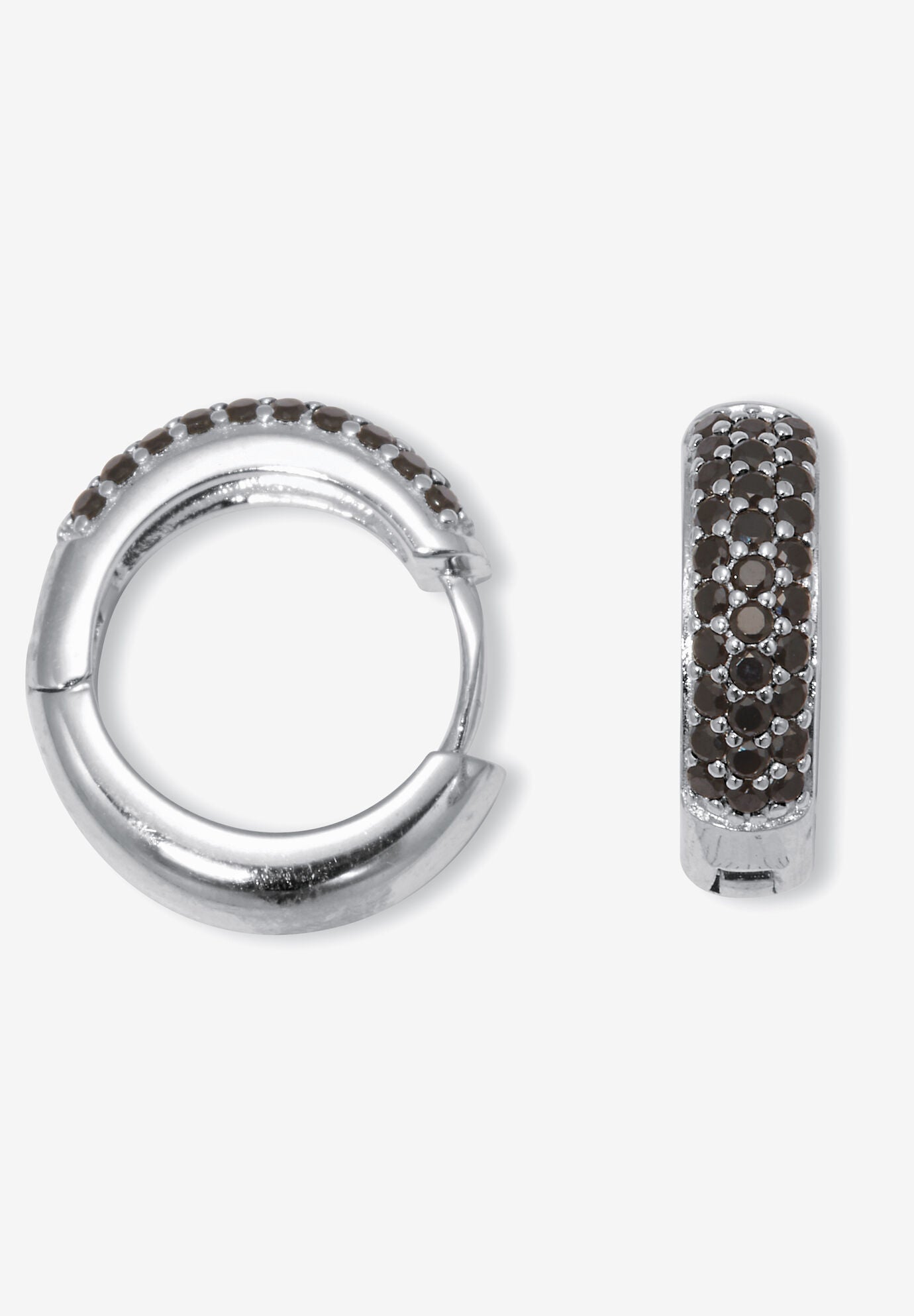 Round Genuine Black Spinel Sterling Silver Huggie Earrings, , on-hover image number 1